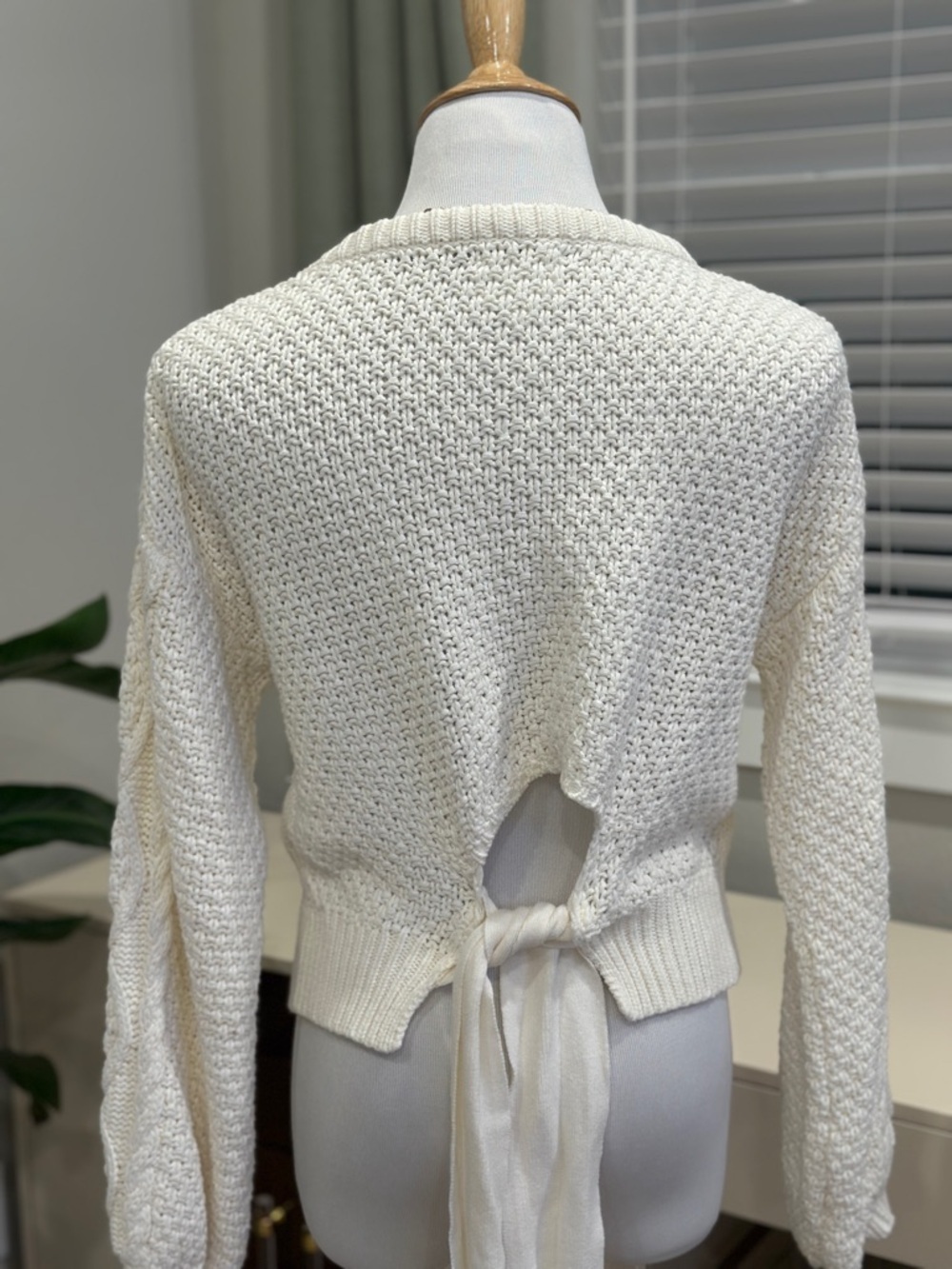 Line & Dot Ivory Cable Knit Crewneck Sweater - Picture 2 of 8
